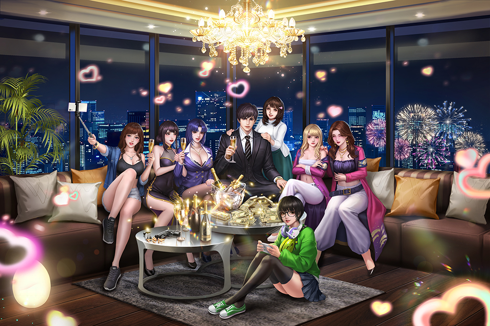 歌舞伎町での物語の熱気を伝えるイメージ画像。JULIAさんと他の美女キャラクターたちが登場している。